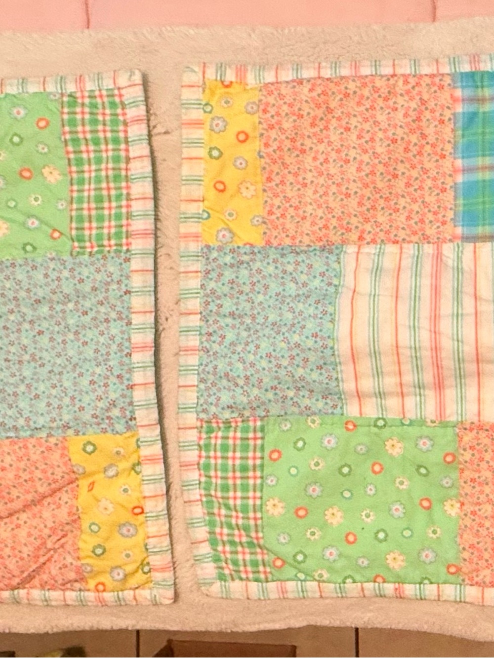 Circo Pastel Patchwork Cotton Quilt Throw - Green, Yellow, Blue, Pink, Cream